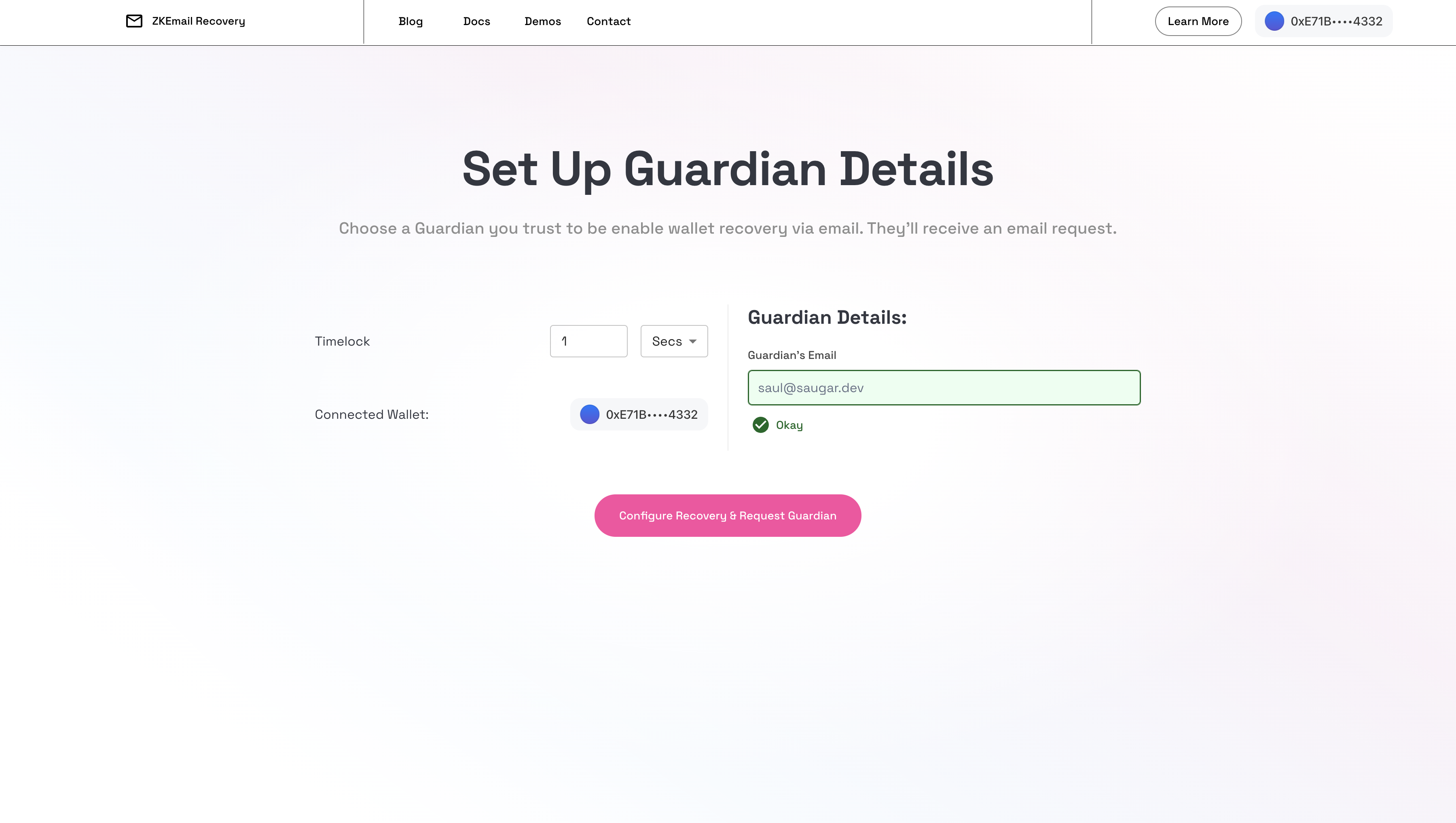 ZK Email Recovery Set Up Guardian Step